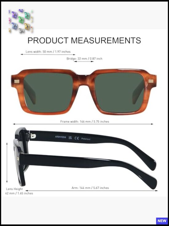 Retro Square Polarized Sunglasses Vintage Shades Unisex Rectangle 70s 80s main image 2